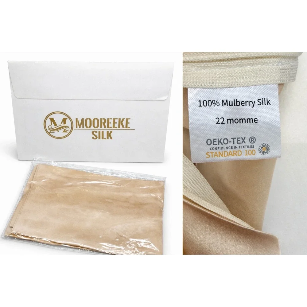 2 PACK-(Beige) 100% Mulberry Silk Pillowcase 22 Momme Queen Zipper Luxury Soft